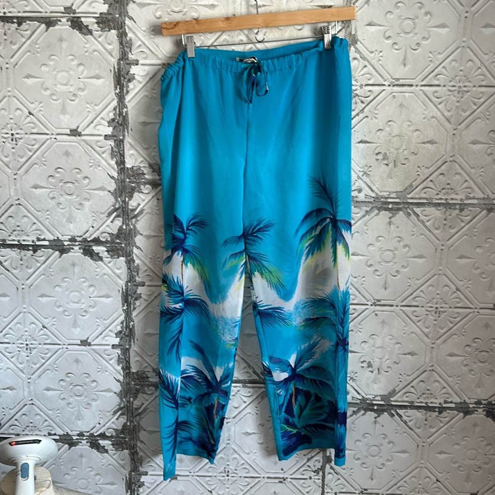 Vintage sheer beach palm tree tropical Hawaiian flowy swim coverup pants